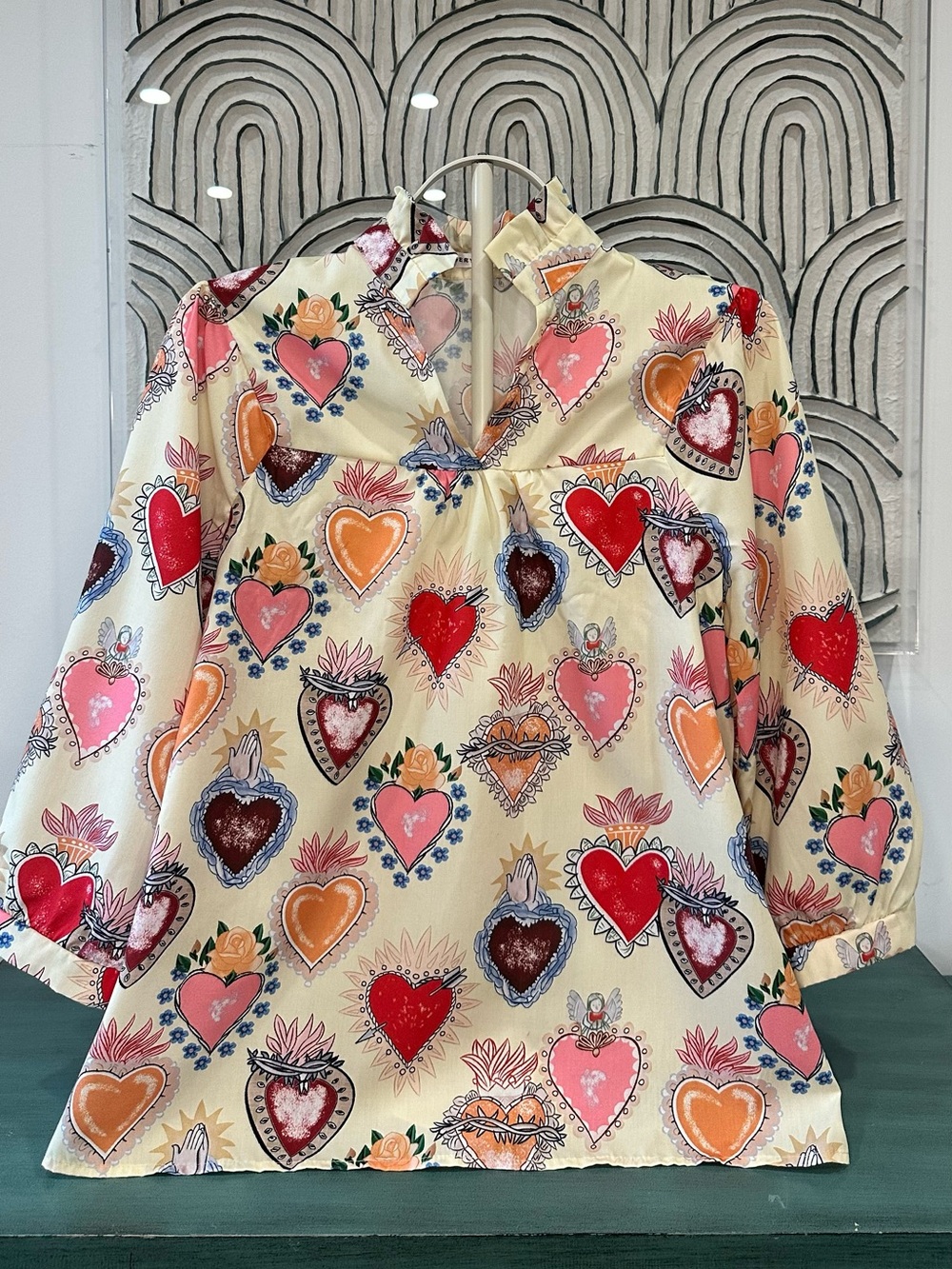 Cream Heart-Print V-Neck Tunic Top - Multicolor Hearts